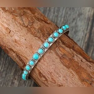 NEW faux turquoise stone silvery bracelet, adjustable, for men or women, bangle
